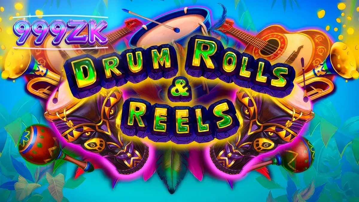 Tampilan visual slot Drum Rolls & Reels dengan tema karnaval Brasil yang meriah